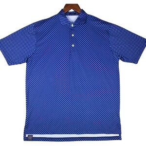 Turtleson Mens L Blue Geometric Floral‎ Performance Golf Polo Shirt Short Sleeve